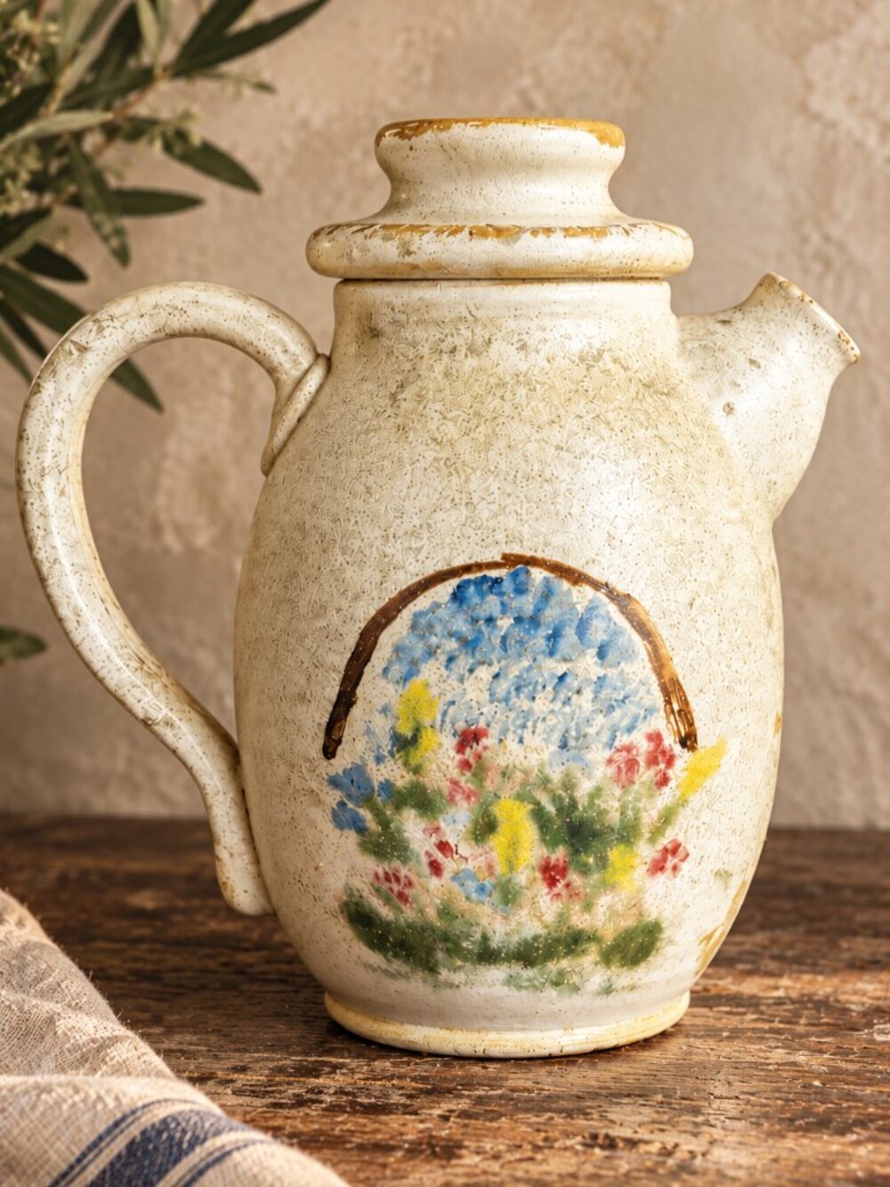 Vintage Signed Elisa Gaul Hand Thrown Studio Pottery Hand Painted Floral Teapot